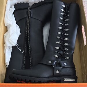 Black Lace-Up Tall Leather Boots